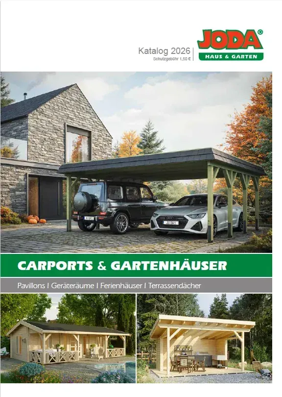 Titelseite: JODA Carports & Gartenhäuser 2026